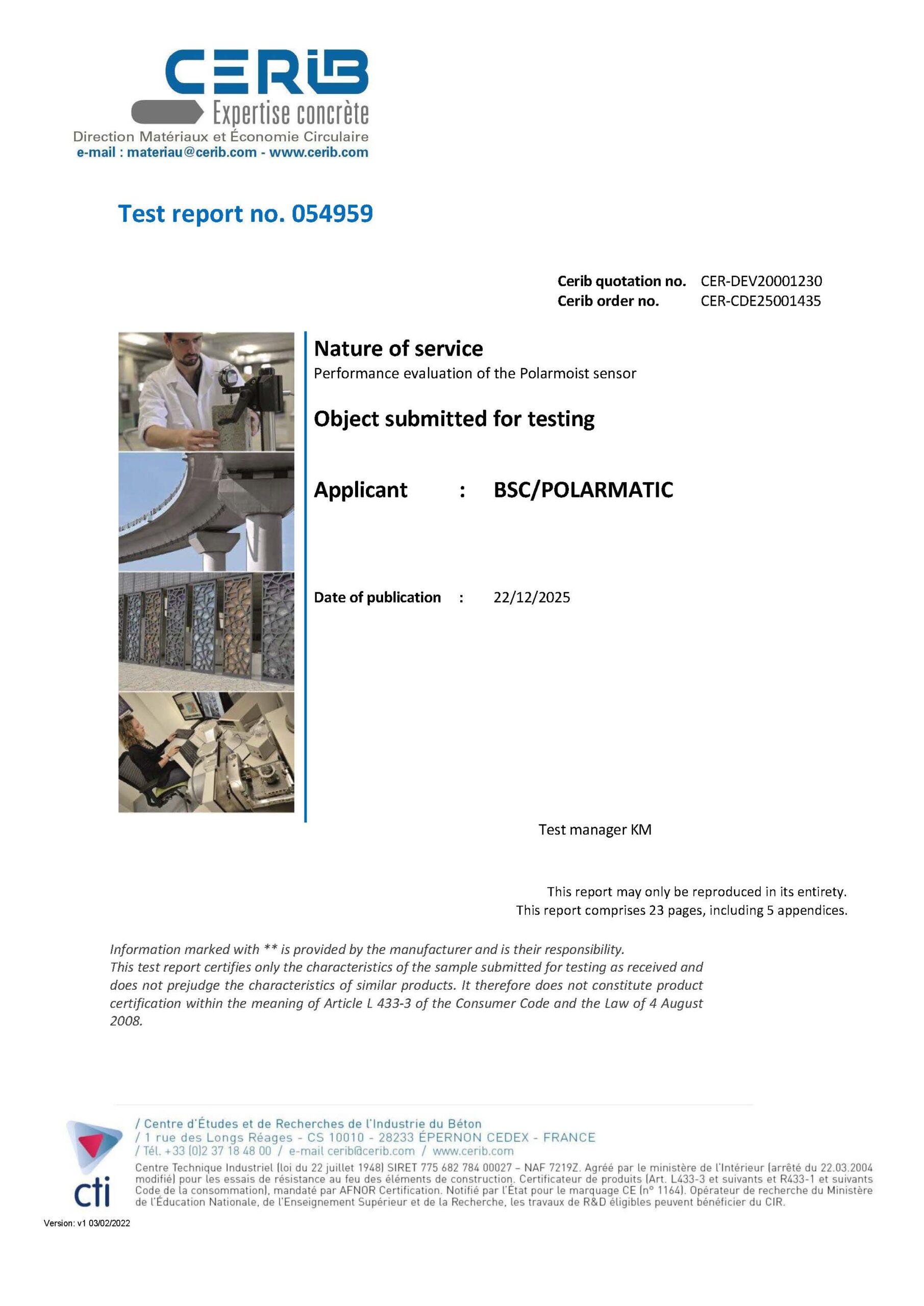 POLARMOIST™,maintenance,distance,calibration,CERIB,caractérisation,Polarmatic,prefabrication,BSC - Béton Stone Consulting